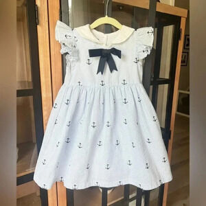 Pastourelle Sailor Dress toddler girls Peter Pan collar anchor embroidered bow